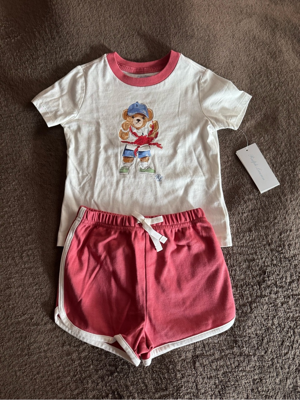 Polo Ralph Lauren Kids' Bear Graphic Short Set - White & Pink Boys’